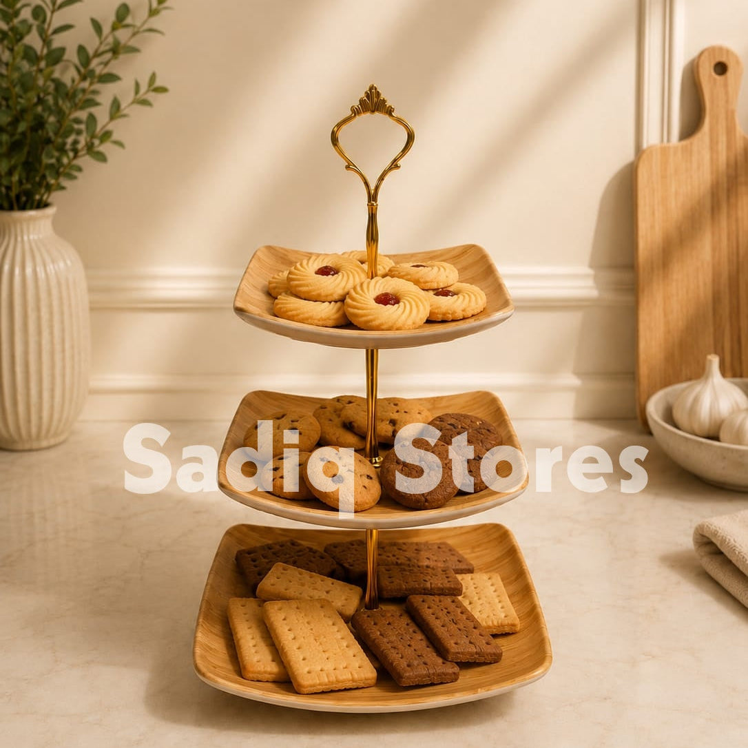 Pastry tray 3 tier wooden texture design