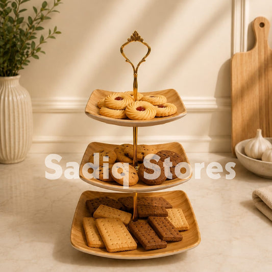 Pastry tray 3 tier wooden texture design
