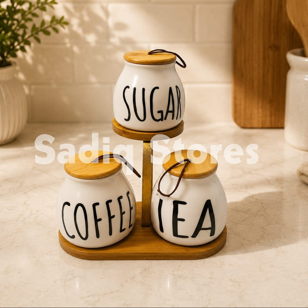 3 Pcs Sugar coffee tea jar with stand