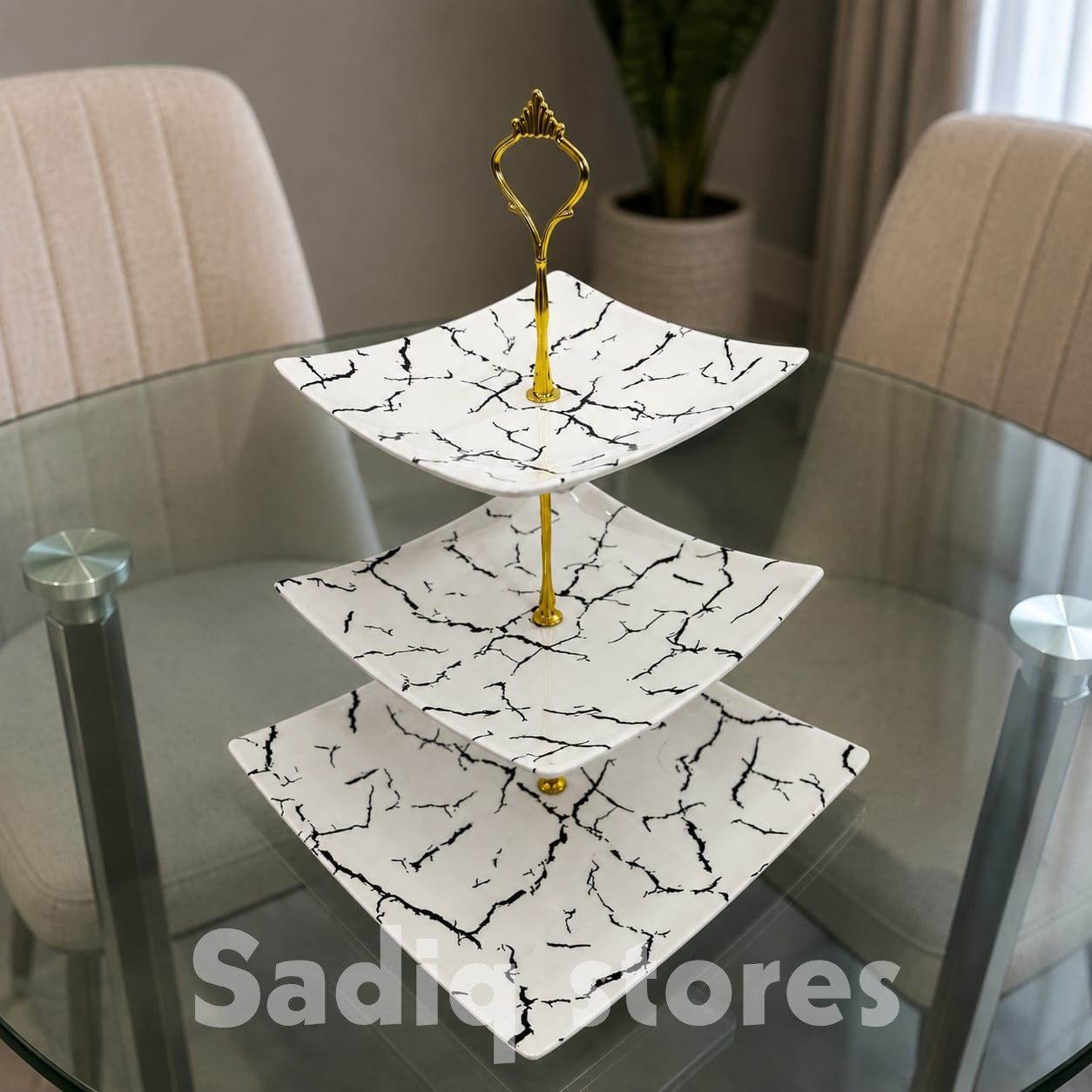 3 teir melamine marble design pastry tray