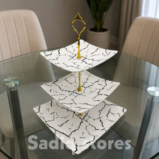 3 teir melamine marble design pastry tray