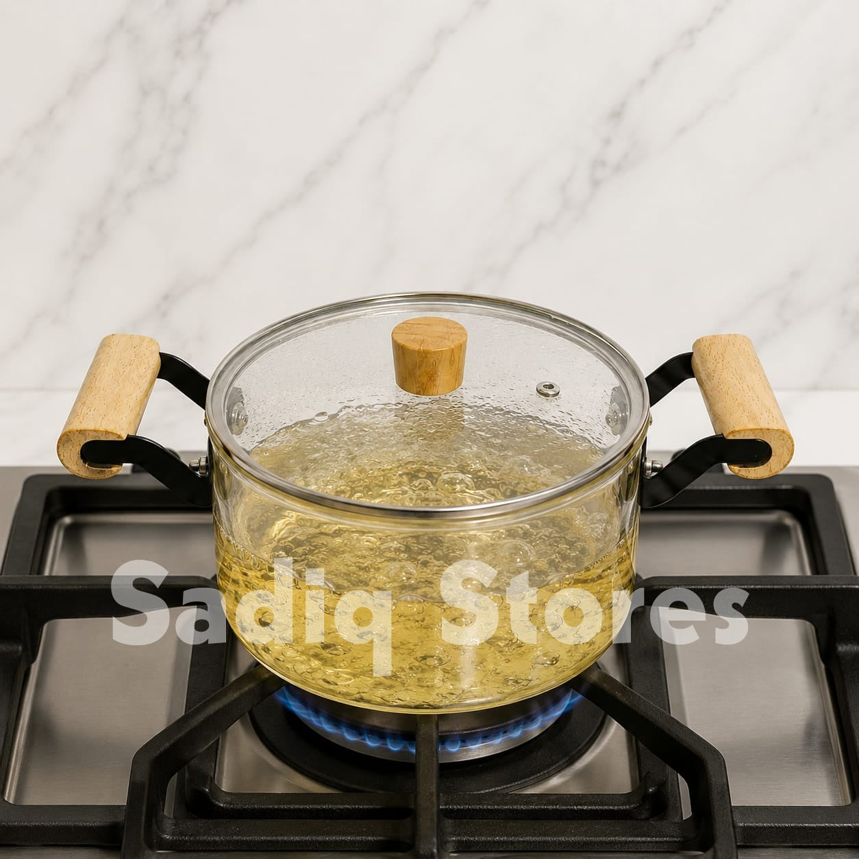 Fire Proof glass Handi with wooden handles