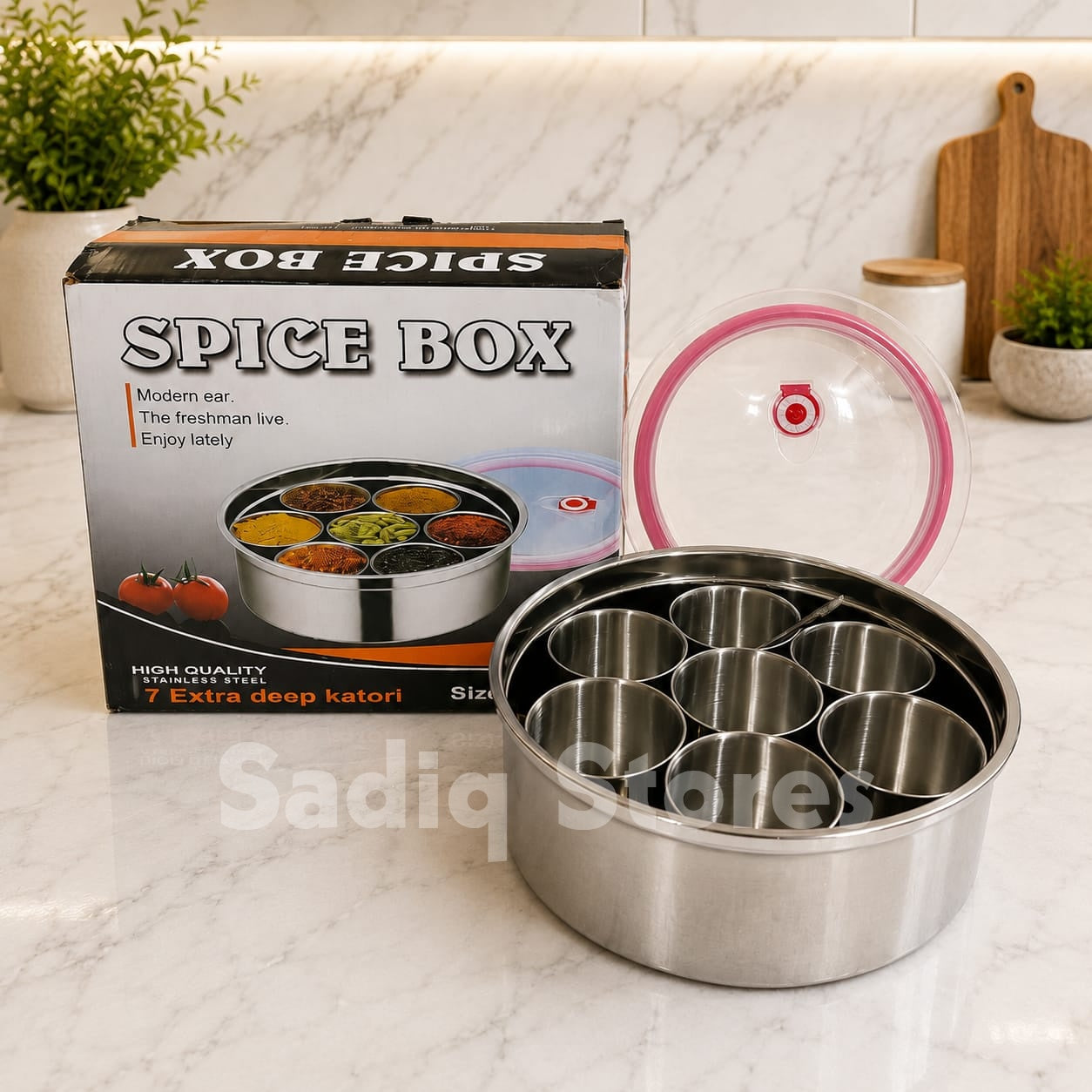 Imported 7pc INDIAN THALLI | Stainless Steel Spice Bowl with Airtight Lid