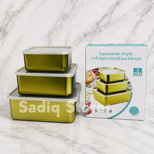 3 Pcs Golden steel Rectangular boxes with silicone lid