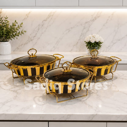 3 Pcs Cermic Dish / Buffet Dish black golden