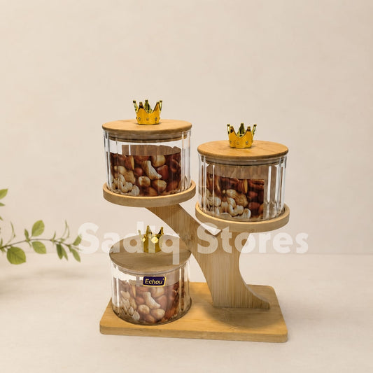 3 Pcs Jar set with tree style wooden stand