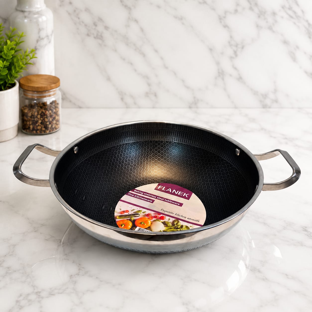 Dual Side Honeycomb LaserCut Steel Handle Karahi without Lid