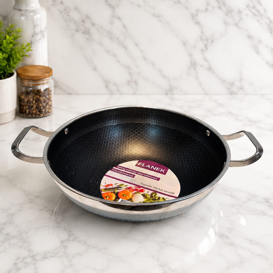Dual Side Honeycomb LaserCut Steel Handle Karahi without Lid