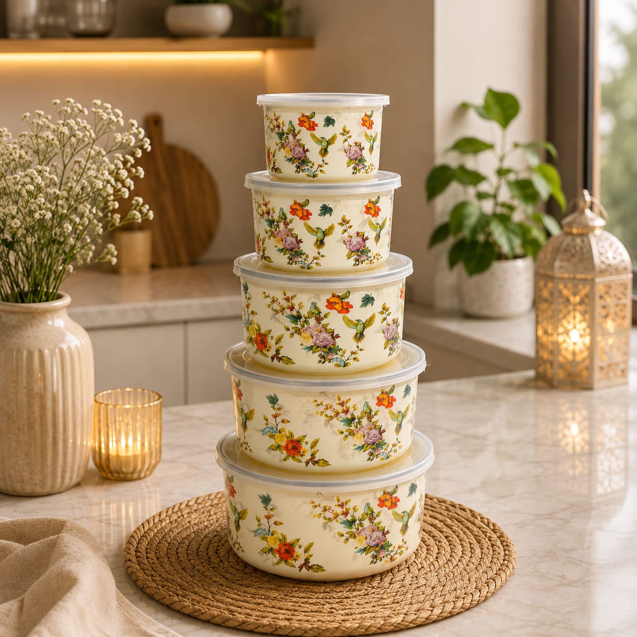 5 Pcs Enamel Airtight bowl set