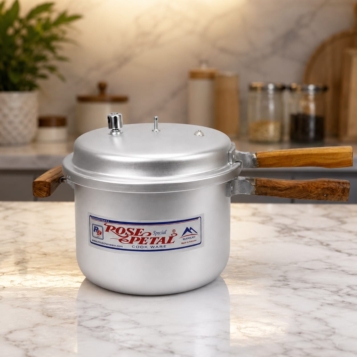 Rose Petal wooden handle pressure cooker