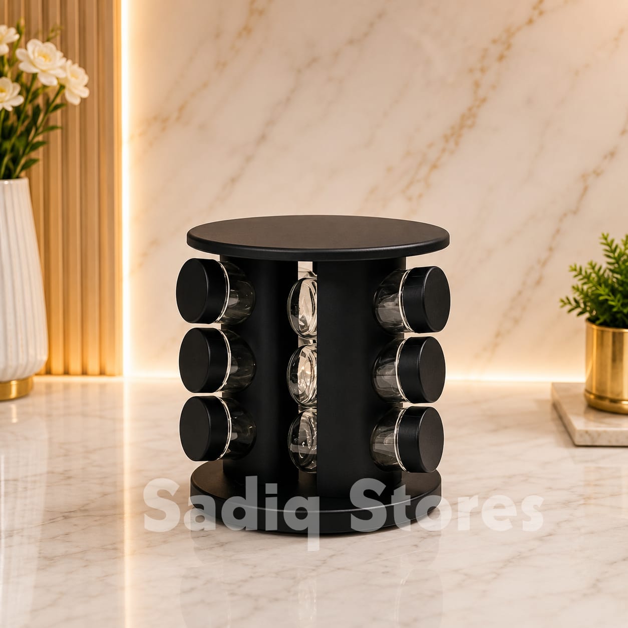 PCS Revolving Spice Rack Set – Luxury Black Spice Organizer