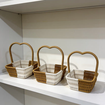 Set of 3  Square Rattan handle Basket Brown| Fruit Basket | Creative Snack Storage Display