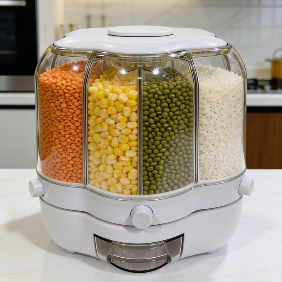 6 Grid Rotating Airtight Grain and Rice Container