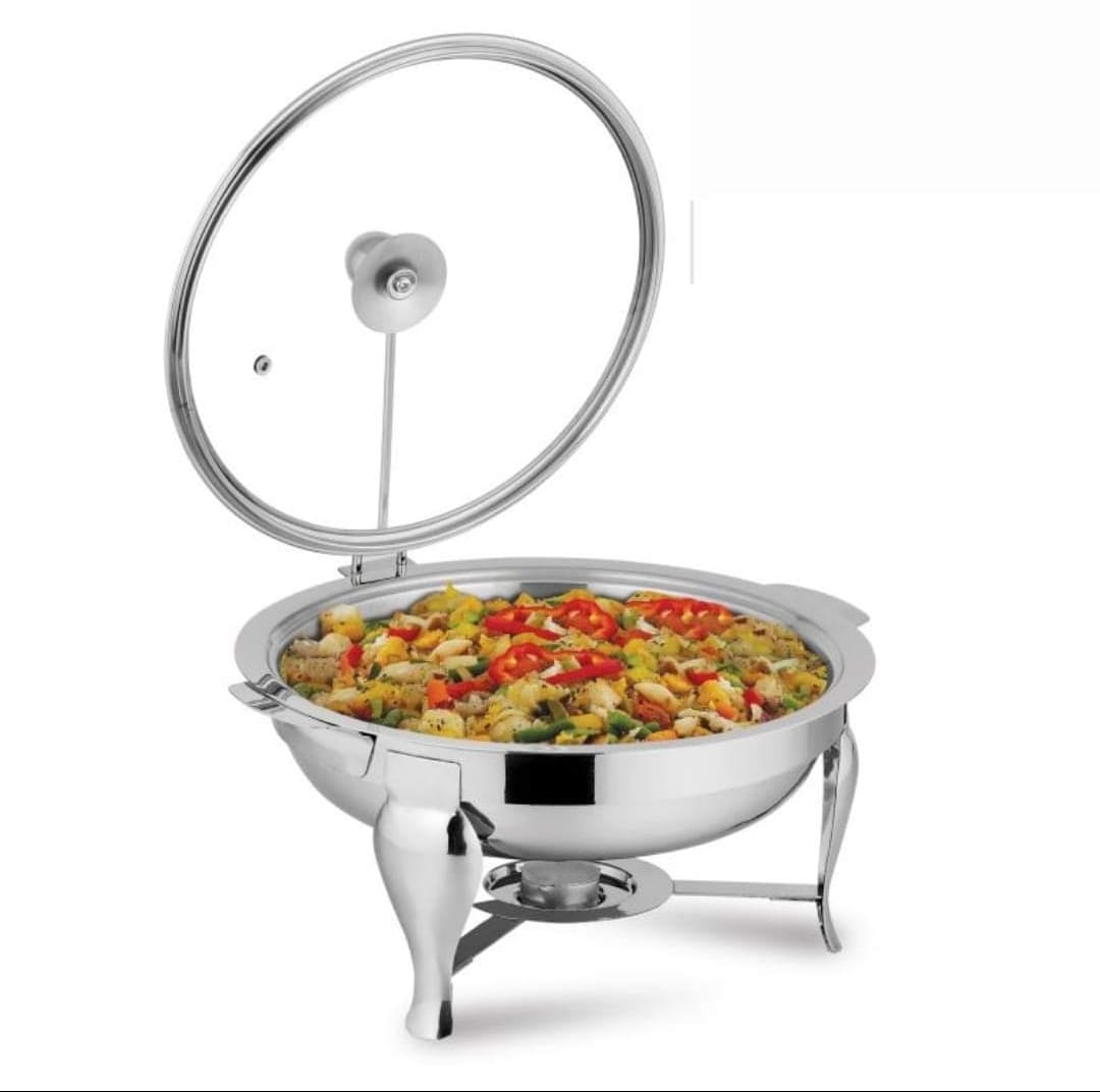 Stainless Steel Chafing Dish - Round Buffet Serving Pot & Food Warmer Dish with Glass Lid