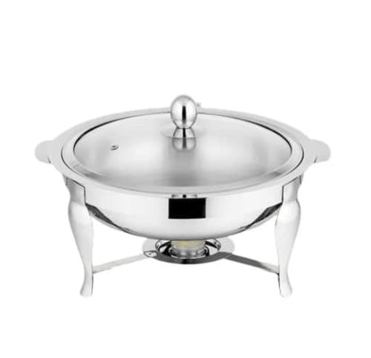 Stainless Steel Chafing Dish - Round Buffet Serving Pot & Food Warmer Dish with Glass Lid