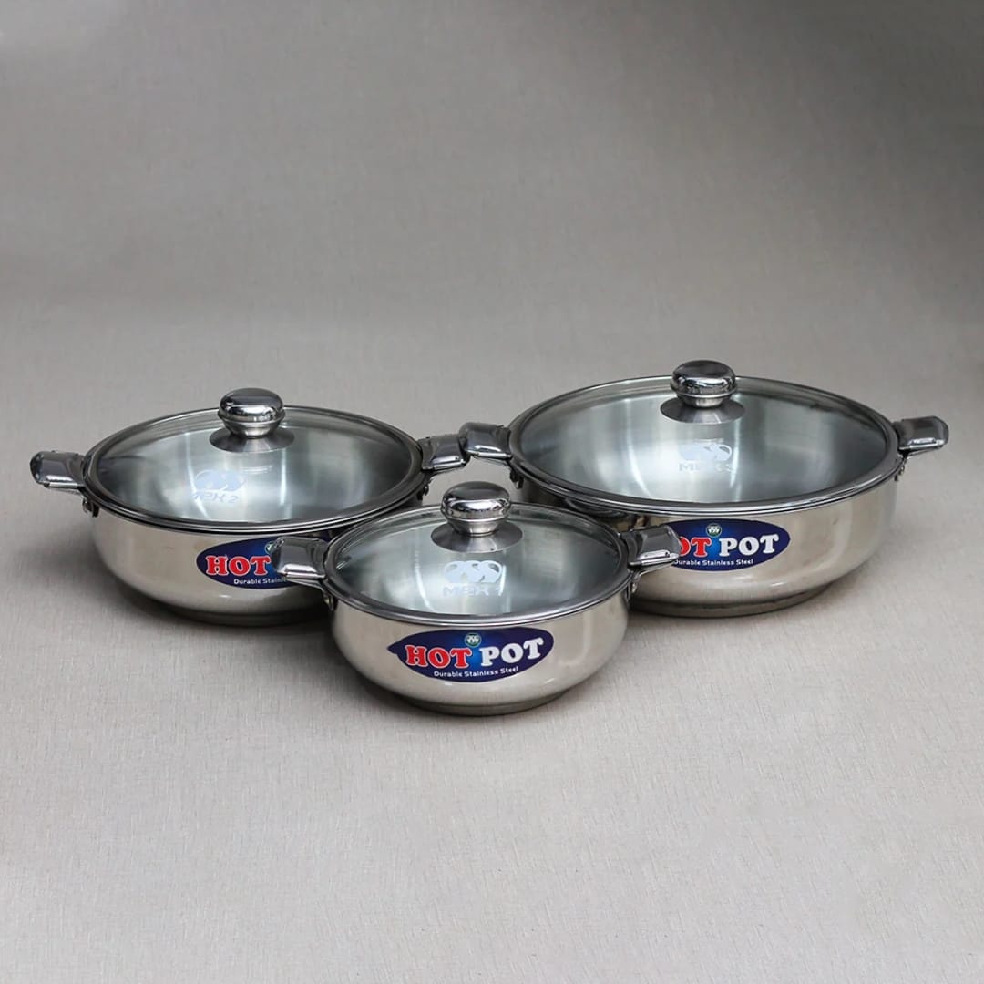 Stainless Steel Hotpot Set with Glass Lids-3pcs