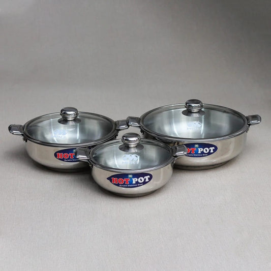 Stainless Steel Hotpot Set with Glass Lids-3pcs
