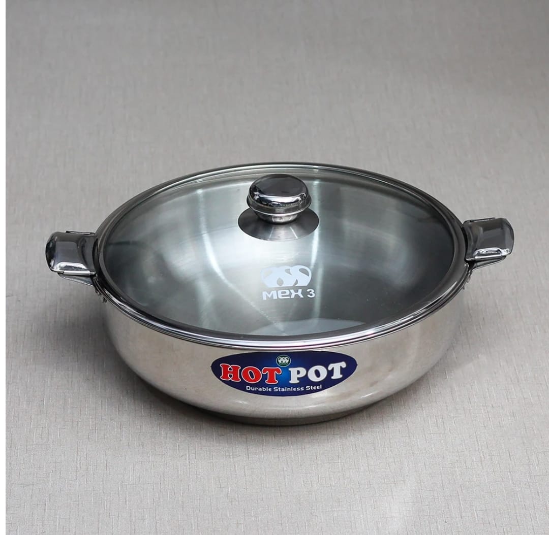 Stainless Steel Hotpot Set with Glass Lids-3pcs