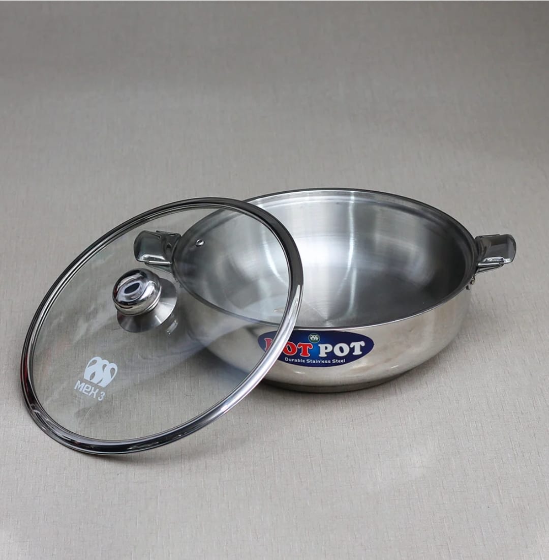 Stainless Steel Hotpot Set with Glass Lids-3pcs