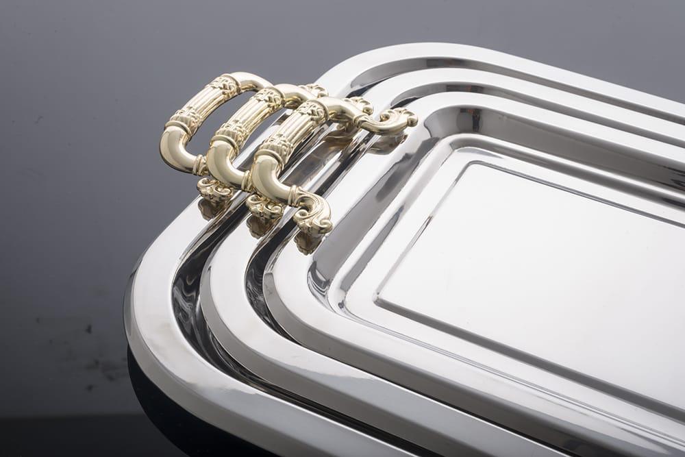 3pcs Tray set Stainless steel with golden handles