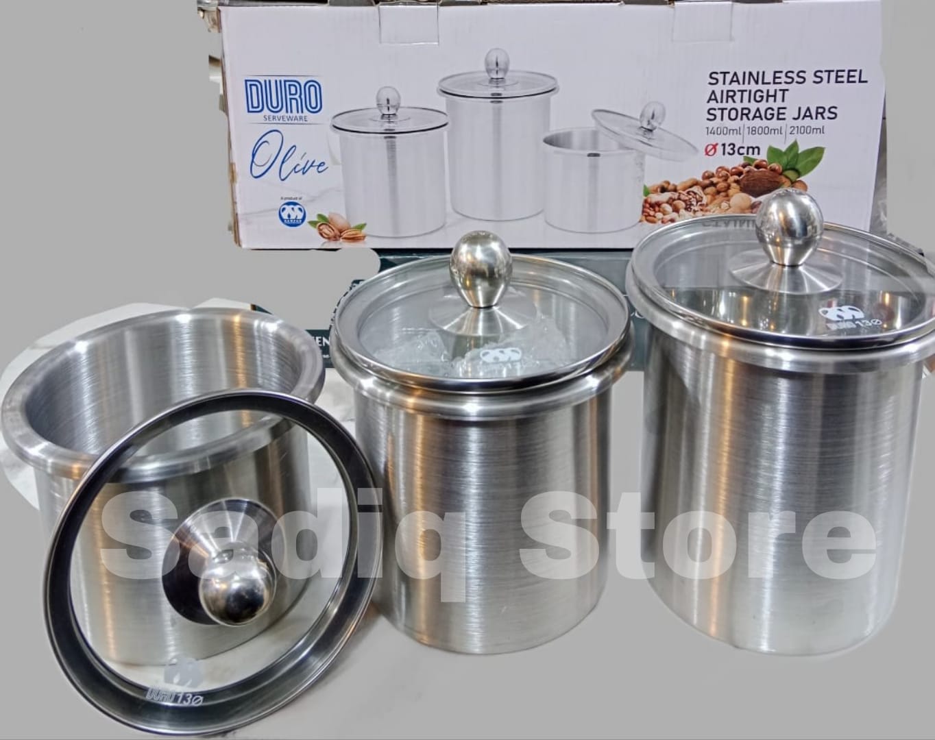 Stainless Steel airtight glass lid Set of 3 pcs jar set