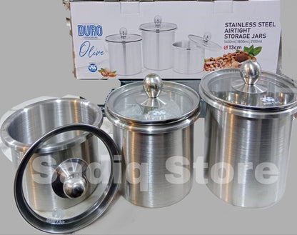 Stainless Steel airtight glass lid Set of 3 pcs jar set