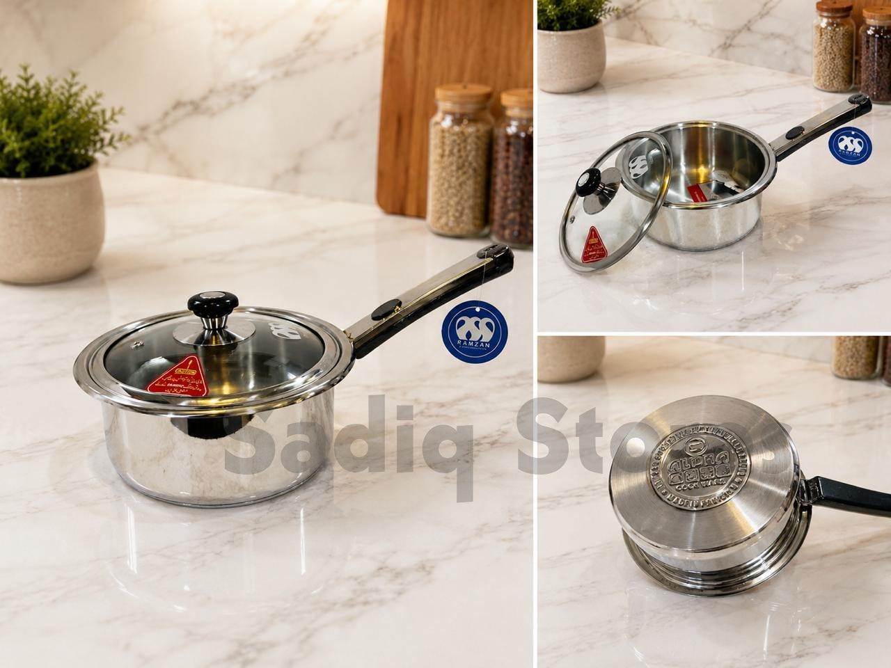 Souce pan Stainless Steel double bottom with glass lid