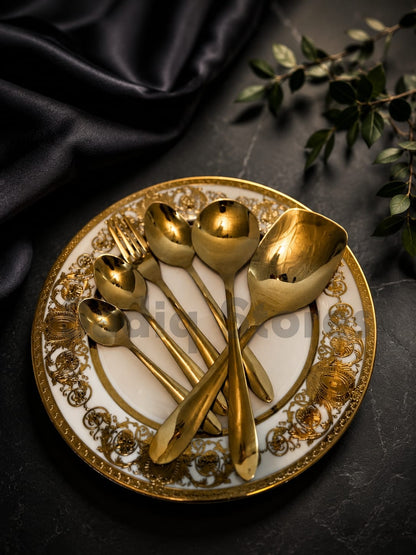 Pure Stainless steel 29 pcs Golden cutlery set with stand