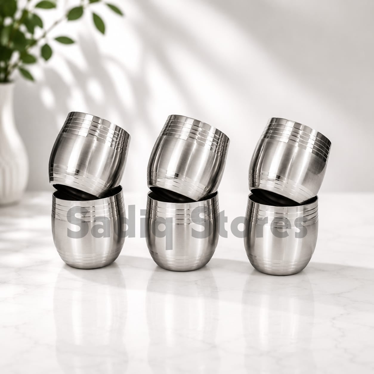Stainless steel Indian design glass Set of 6 pcs