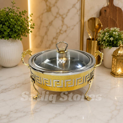 Versace Design Buffet Serving Dishes with Lid, Stand & Burner-Stainless Steel