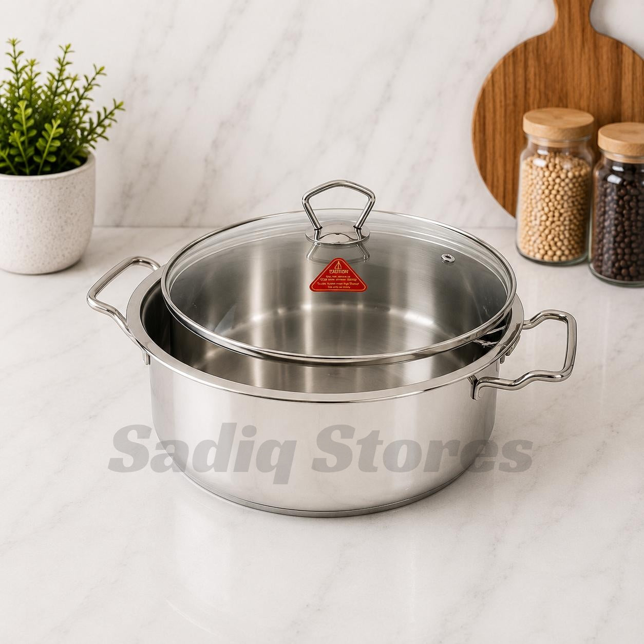 Stainless steel double Bottom pot / degchi with glass lid