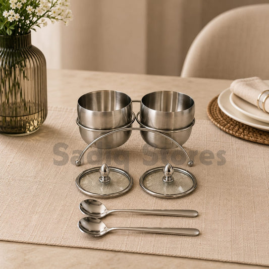 2 Bowl Condiment Server with stand or transparent lid
