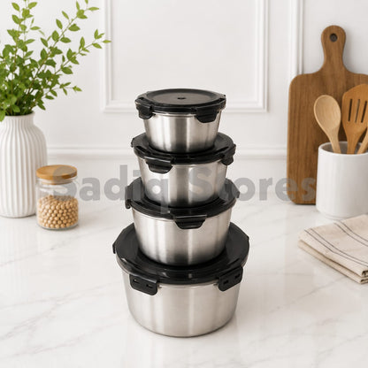 Clip lock stainless steel storage boxes set of 4 pcs