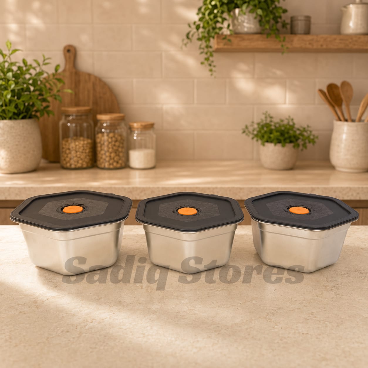 Imported Stainless Steel Paragon shape storage boxes set of 3