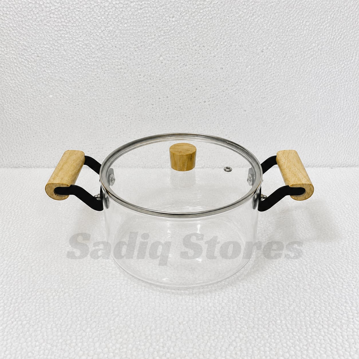 Fire Proof glass Handi with wooden handles