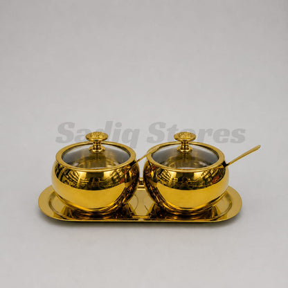 Set of 3 pcs Golden sugar pot set