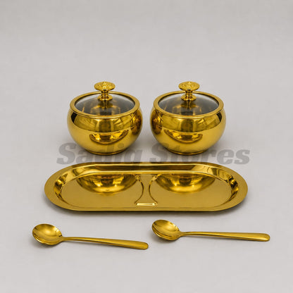 Set of 3 pcs Golden sugar pot set