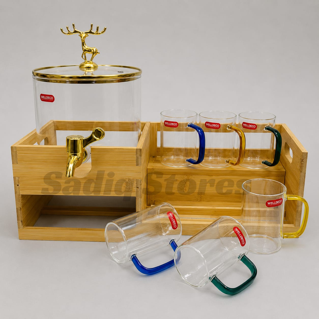 8 Pcs water dispenser with glass & wooden stand