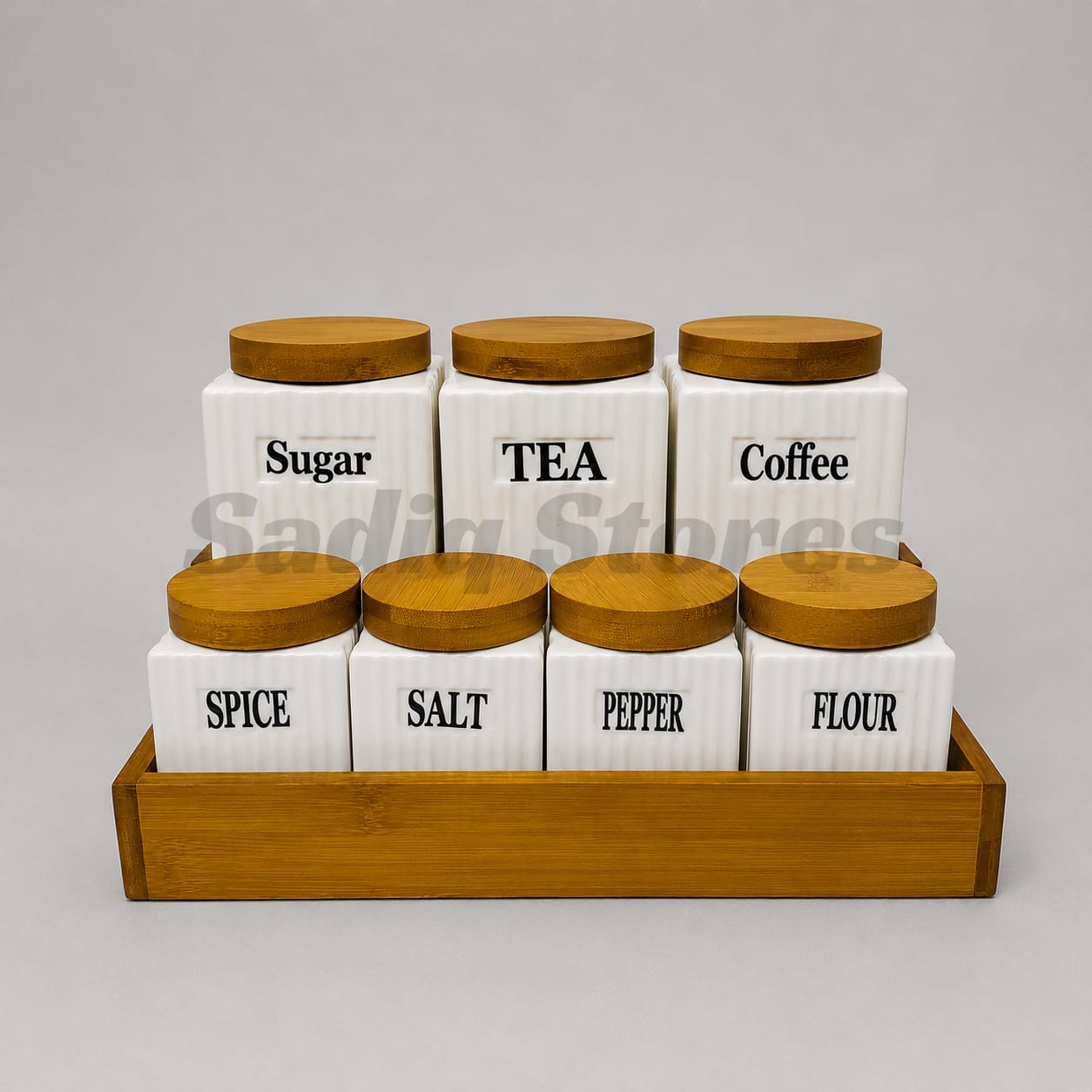 8 pcs ceramic airtight  masala box with wooden stand