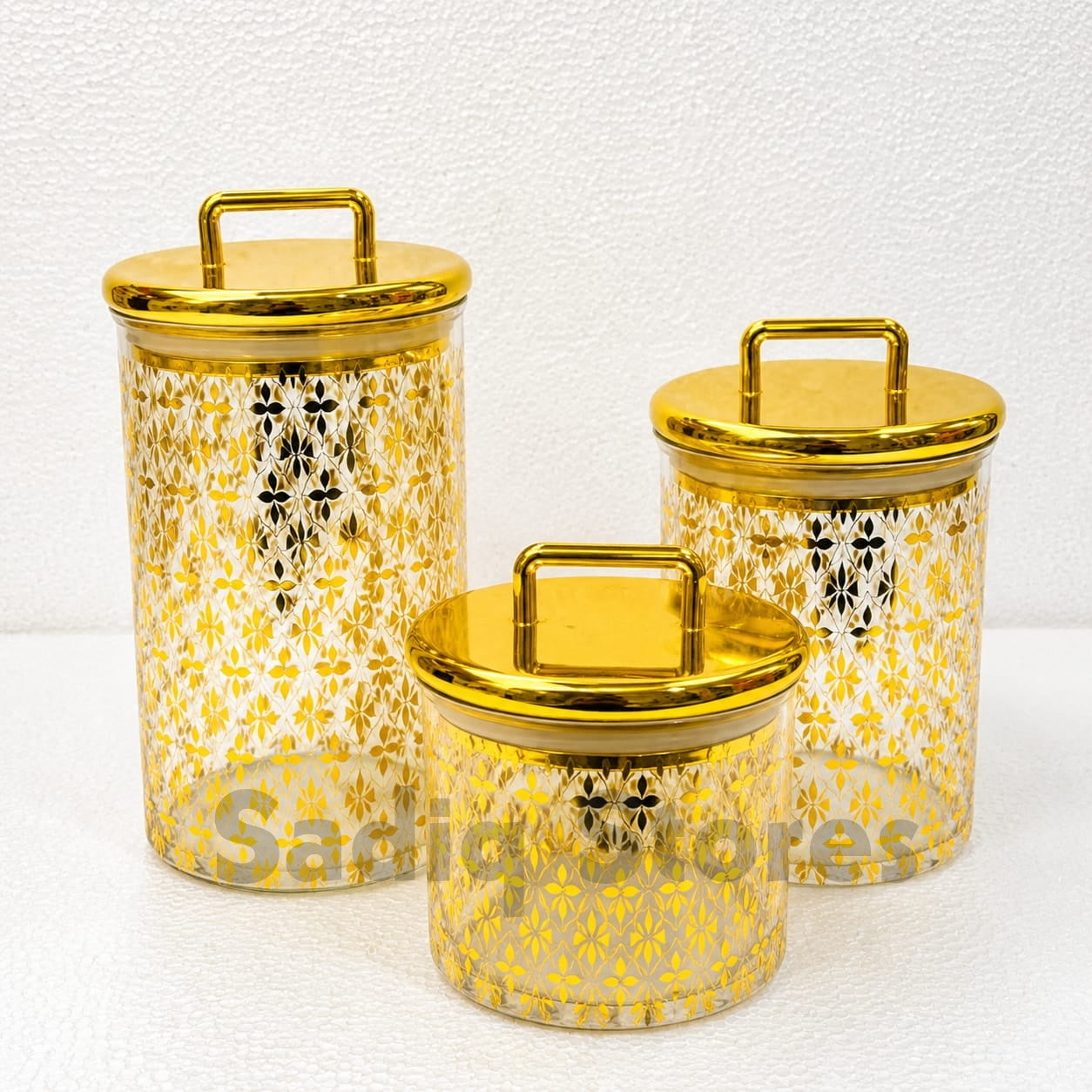 3 Pcs Golden fancy airtght acrylic jar set