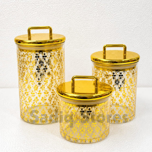 3 Pcs Golden fancy airtght acrylic jar set