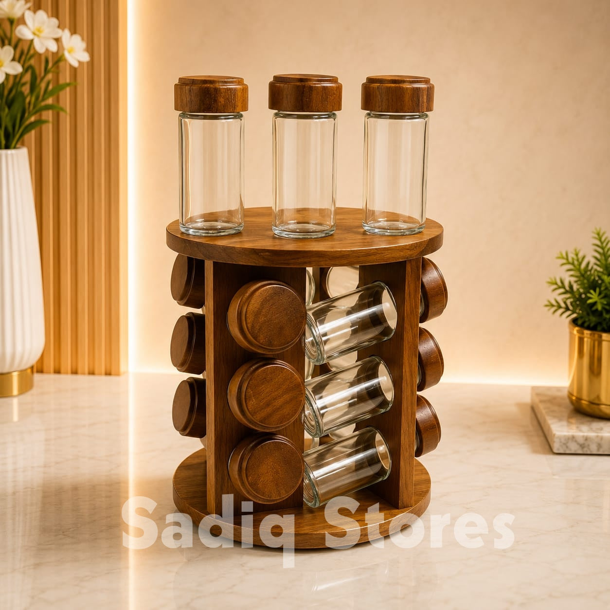 12 in 1 revolving stand masala box wooden colour