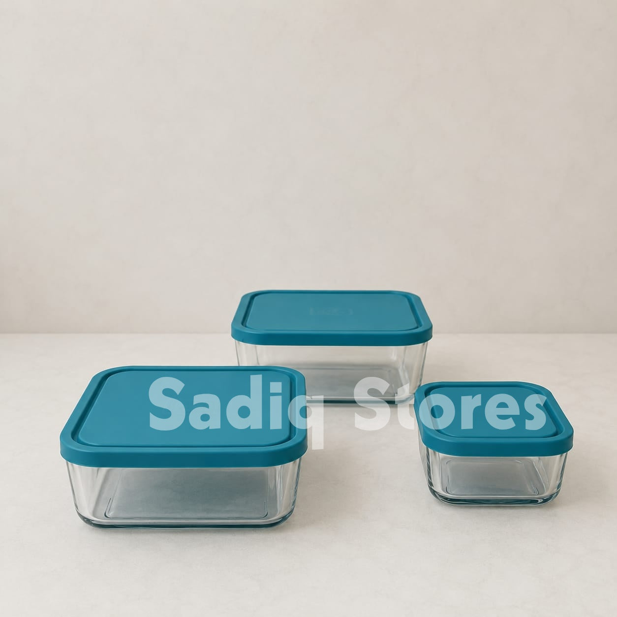 Set 3 pcs microsave Sqaure glass bowl set with silicone lids