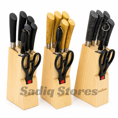7pc Stainless Steel Knife Set with Wooden Base