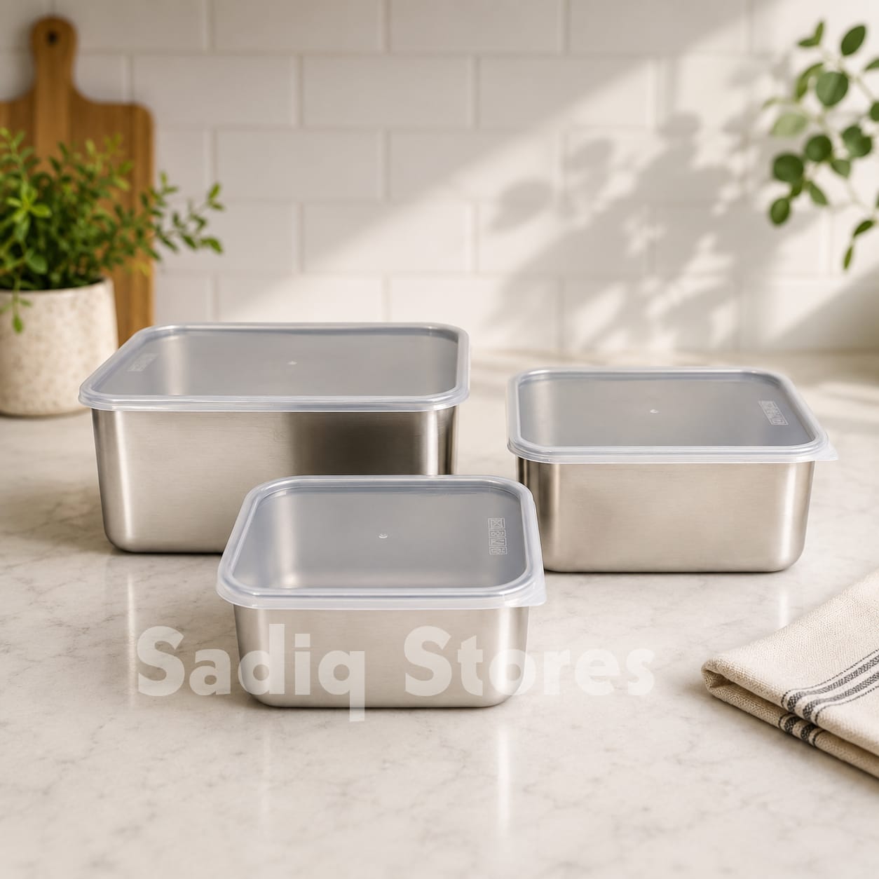 3 Pcs Stainless steel Rectangular storage box