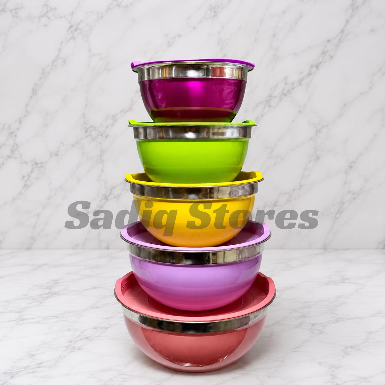 5 pcs Big Size Colorful Steel Bowl Set