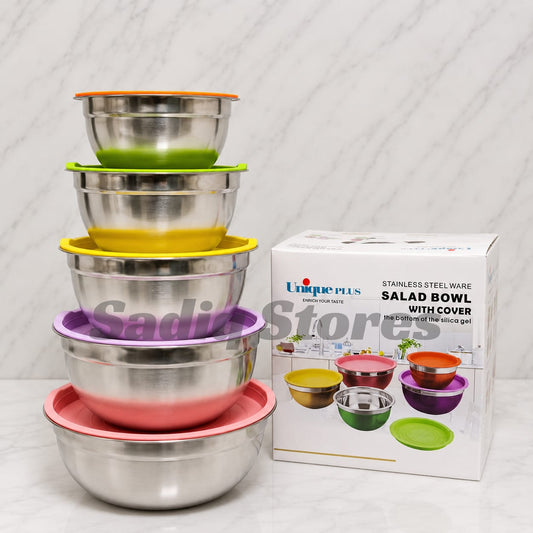 5 Pc Big Size Stainless Steel Bowl Set with Silicone Lids