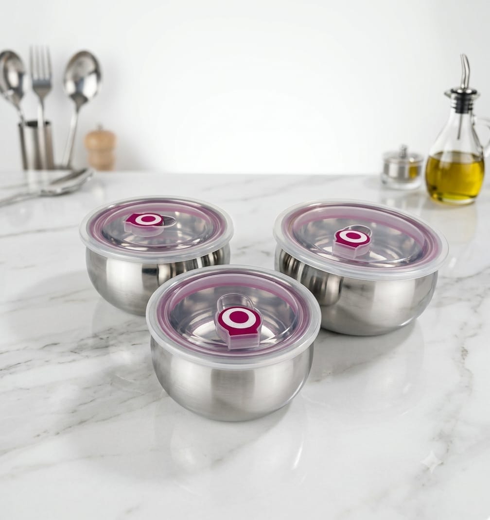 3 Pcs Stainless steel airtight  bowl set