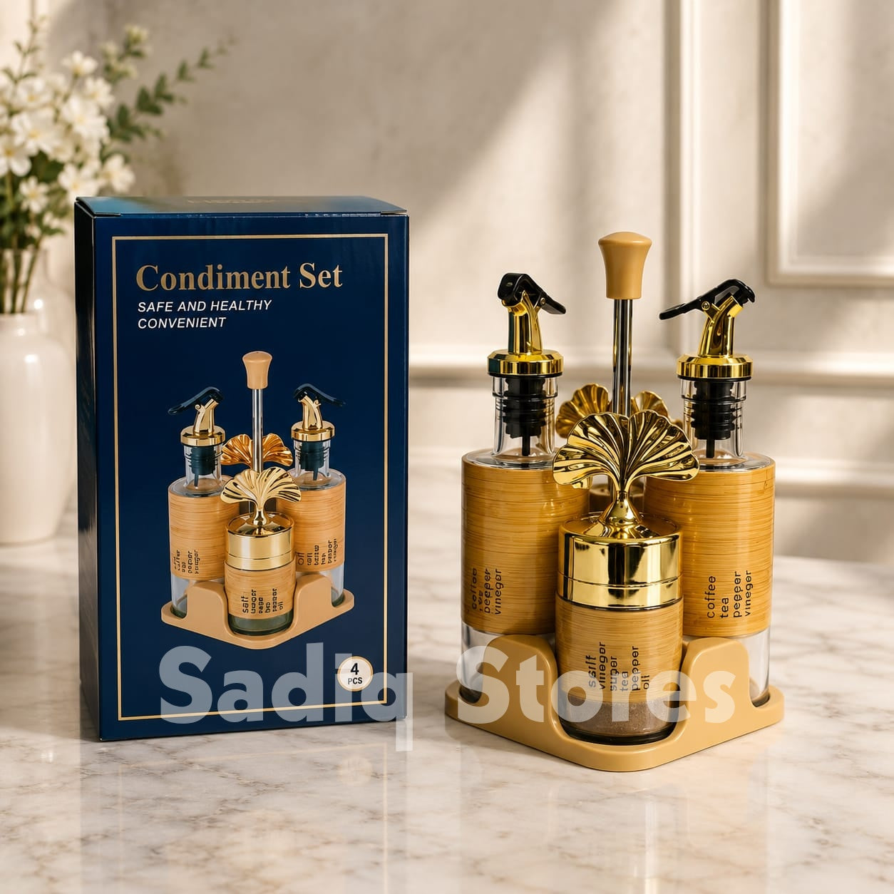 4 Pcs Condiment set/ Sirka set with stand