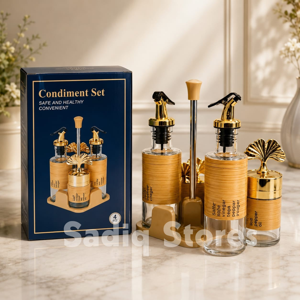 4 Pcs Condiment set/ Sirka set with stand
